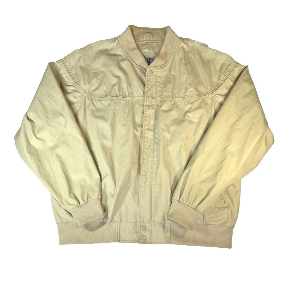 VTG 80s KnightsBridge Bomber Jacket Beige Zip Lined Preppy Windbreaker XL Flaws
